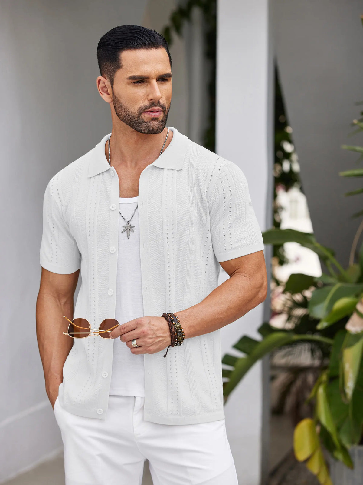 COOFANDY Men'S Knit Shirts Short Sleeve Button down Polo Shirt Fashion Casual Summer Beach Shirts Menswear Top