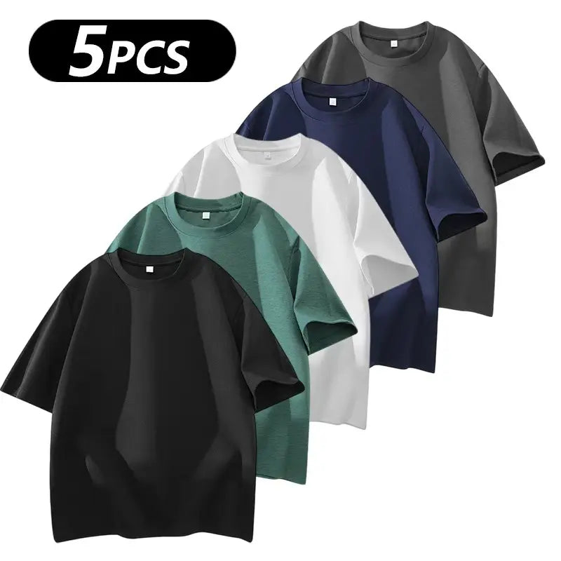 Summervibes Men'S 100% Cotton Crew Neck T-Shirts Set - Soft Loose Fit Navy Gray Black Tees for Casual Daily Wear