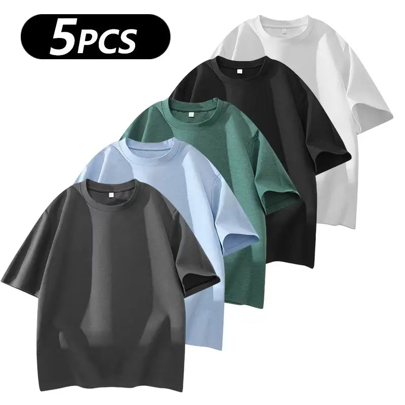 Summervibes Men'S 100% Cotton Crew Neck T-Shirts Set - Soft Loose Fit Navy Gray Black Tees for Casual Daily Wear