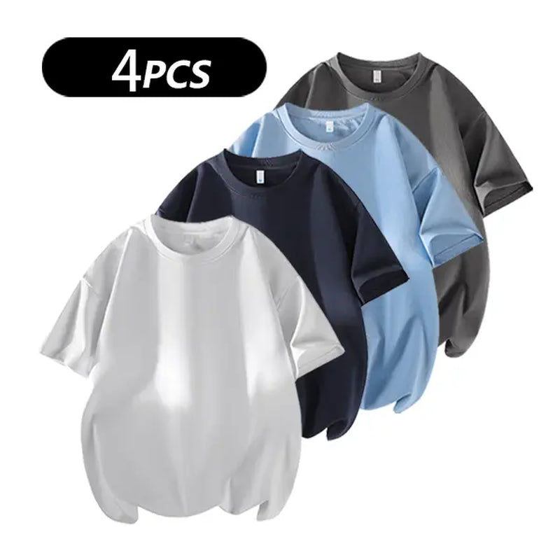 Summervibes Men'S 100% Cotton Crew Neck T-Shirts Set - Soft Loose Fit Navy Gray Black Tees for Casual Daily Wear