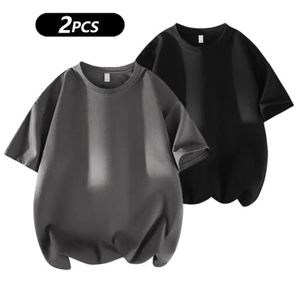 Summervibes Men'S 100% Cotton Crew Neck T-Shirts Set - Soft Loose Fit Navy Gray Black Tees for Casual Daily Wear