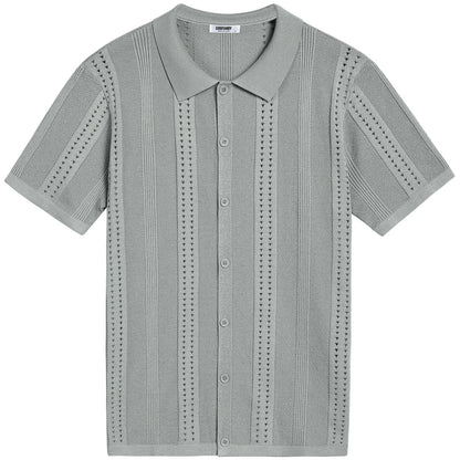 COOFANDY Men'S Knit Shirts Short Sleeve Button down Polo Shirt Fashion Casual Summer Beach Shirts Menswear Top