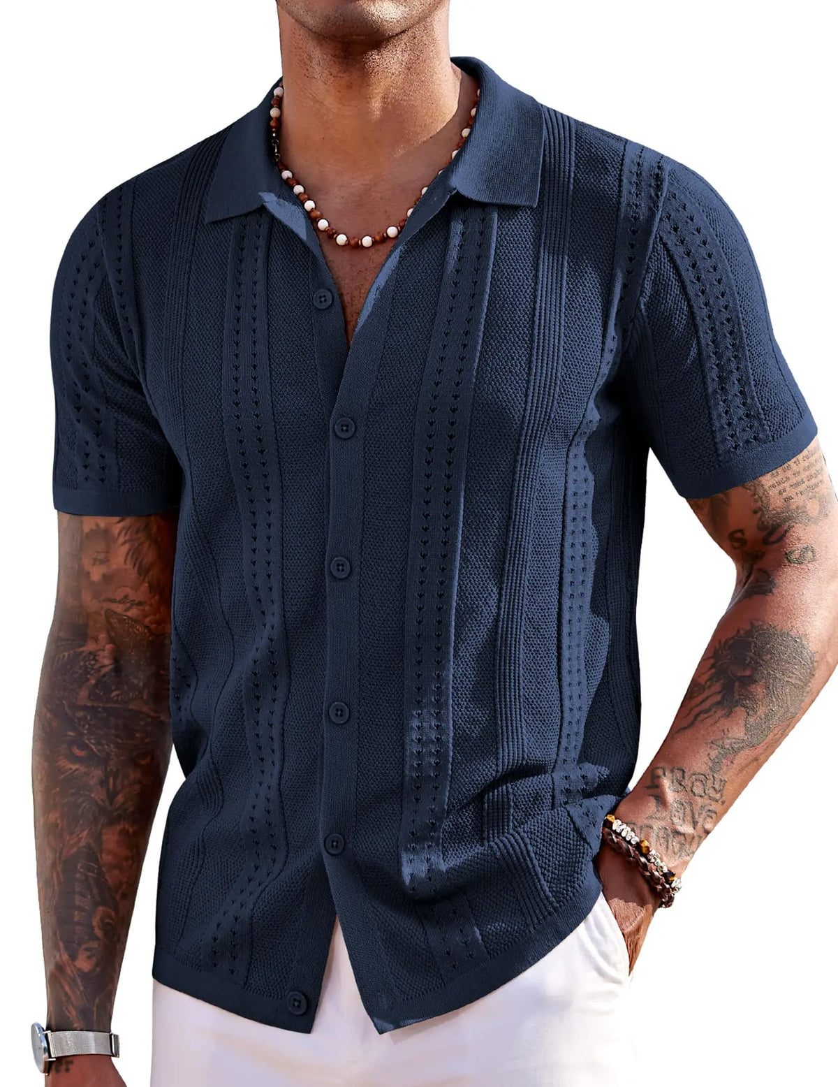 COOFANDY Men'S Knit Shirts Short Sleeve Button down Polo Shirt Fashion Casual Summer Beach Shirts Menswear Top