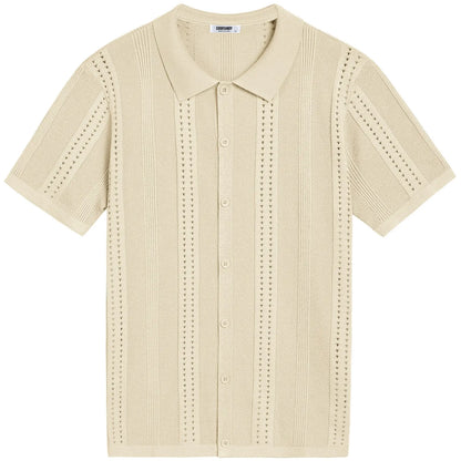 COOFANDY Men'S Knit Shirts Short Sleeve Button down Polo Shirt Fashion Casual Summer Beach Shirts Menswear Top