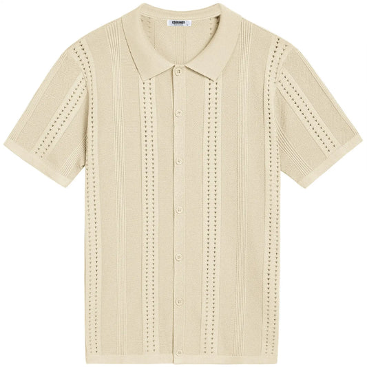 COOFANDY Men'S Knit Shirts Short Sleeve Button down Polo Shirt Fashion Casual Summer Beach Shirts Menswear Top