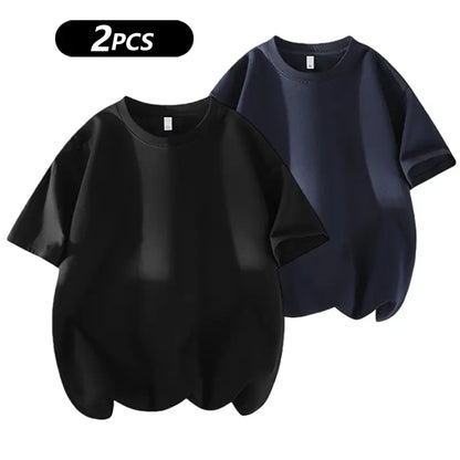 Summervibes Men'S 100% Cotton Crew Neck T-Shirts Set - Soft Loose Fit Navy Gray Black Tees for Casual Daily Wear