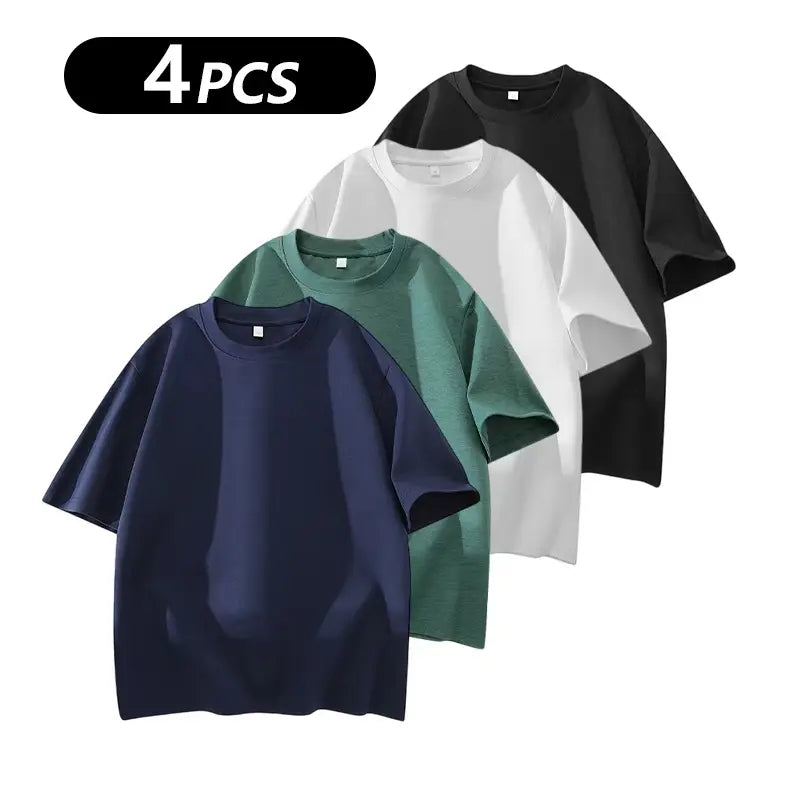 Summervibes Men'S 100% Cotton Crew Neck T-Shirts Set - Soft Loose Fit Navy Gray Black Tees for Casual Daily Wear