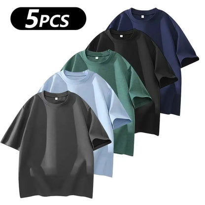 Summervibes Men'S 100% Cotton Crew Neck T-Shirts Set - Soft Loose Fit Navy Gray Black Tees for Casual Daily Wear