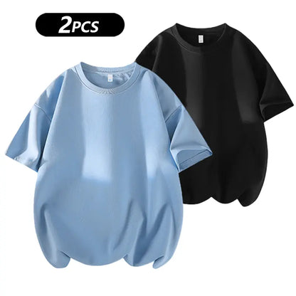 Summervibes Men'S 100% Cotton Crew Neck T-Shirts Set - Soft Loose Fit Navy Gray Black Tees for Casual Daily Wear