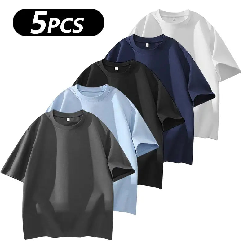 Summervibes Men'S 100% Cotton Crew Neck T-Shirts Set - Soft Loose Fit Navy Gray Black Tees for Casual Daily Wear