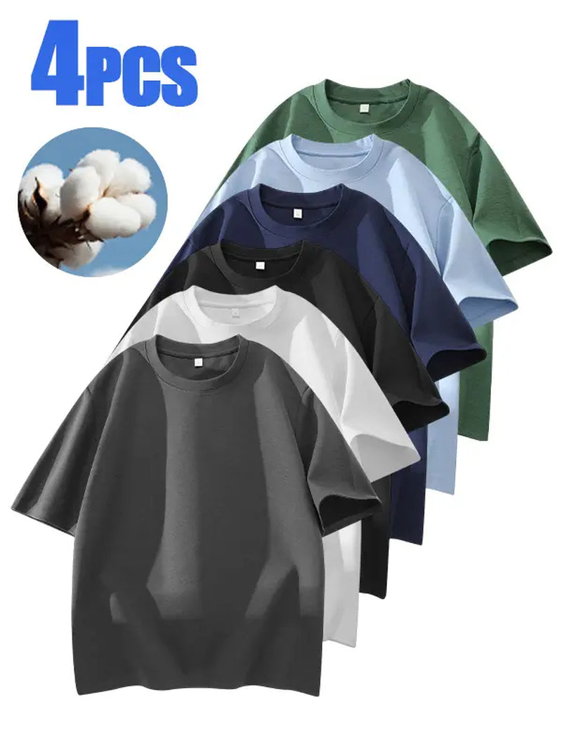 Summervibes Men'S 100% Cotton Crew Neck T-Shirts Set - Soft Loose Fit Navy Gray Black Tees for Casual Daily Wear