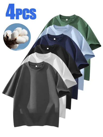 Summervibes Men'S 100% Cotton Crew Neck T-Shirts Set - Soft Loose Fit Navy Gray Black Tees for Casual Daily Wear