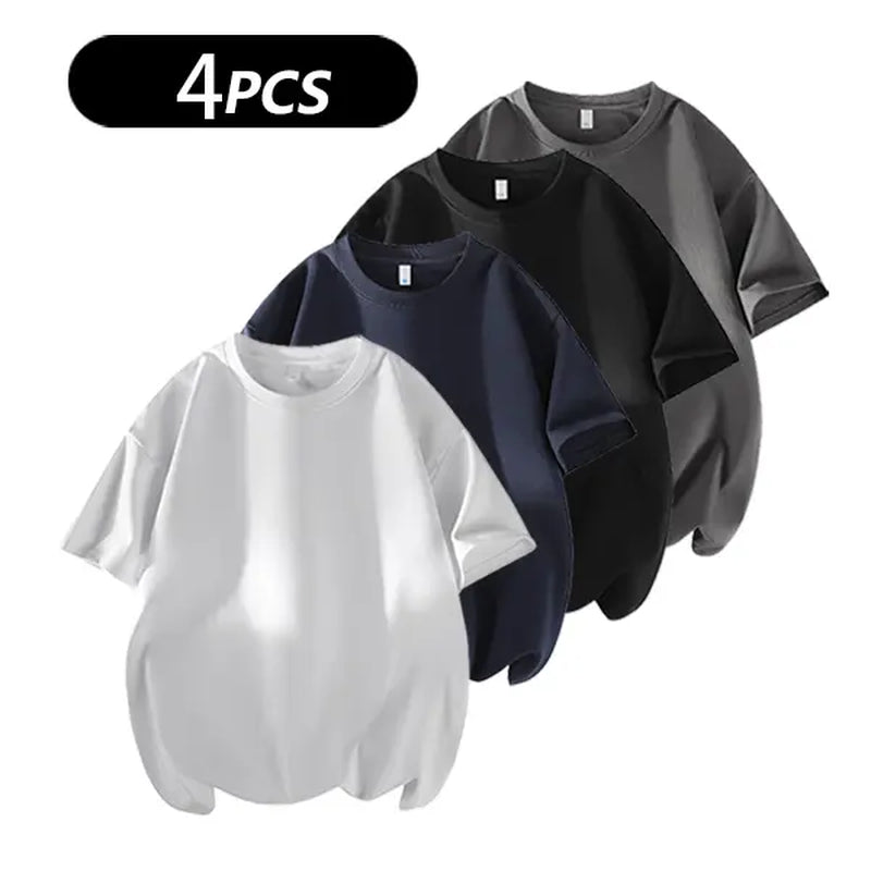 Summervibes Men'S 100% Cotton Crew Neck T-Shirts Set - Soft Loose Fit Navy Gray Black Tees for Casual Daily Wear