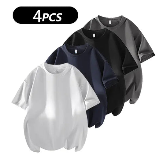 Summervibes Men'S 100% Cotton Crew Neck T-Shirts Set - Soft Loose Fit Navy Gray Black Tees for Casual Daily Wear