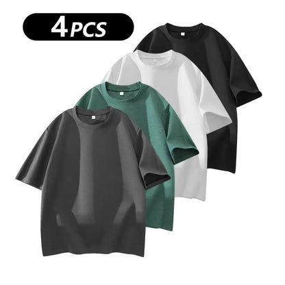 Summervibes Men'S 100% Cotton Crew Neck T-Shirts Set - Soft Loose Fit Navy Gray Black Tees for Casual Daily Wear