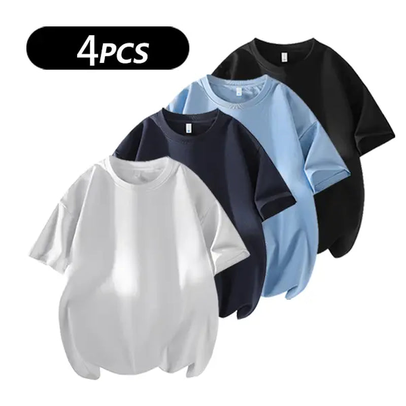 Summervibes Men'S 100% Cotton Crew Neck T-Shirts Set - Soft Loose Fit Navy Gray Black Tees for Casual Daily Wear