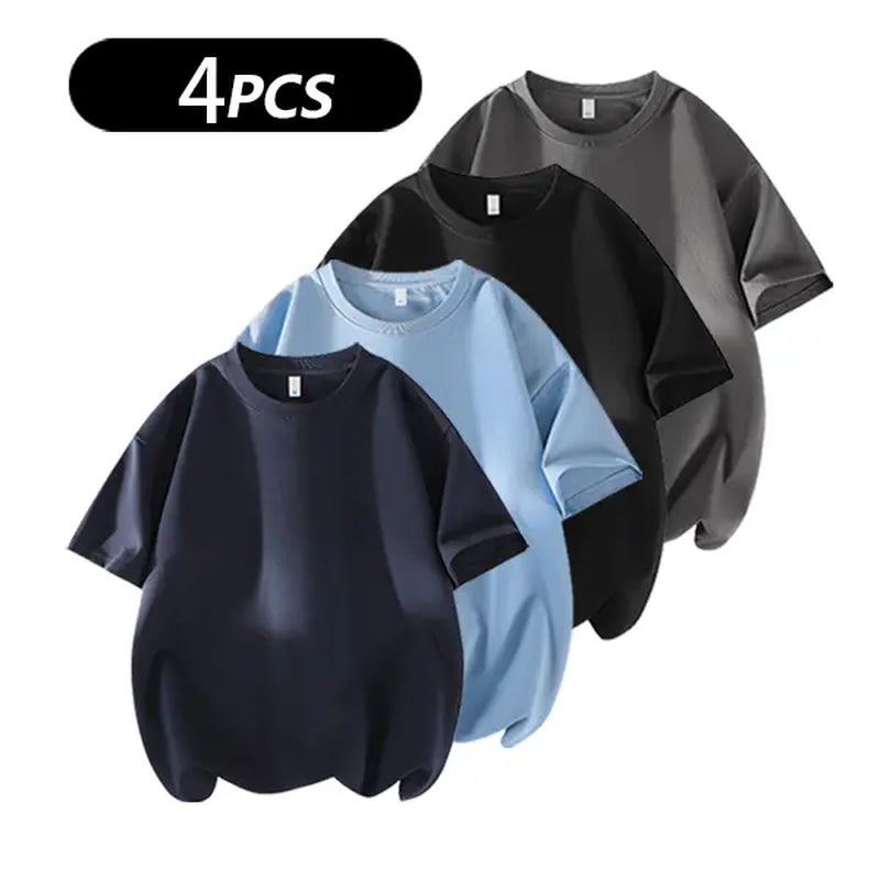 Summervibes Men'S 100% Cotton Crew Neck T-Shirts Set - Soft Loose Fit Navy Gray Black Tees for Casual Daily Wear
