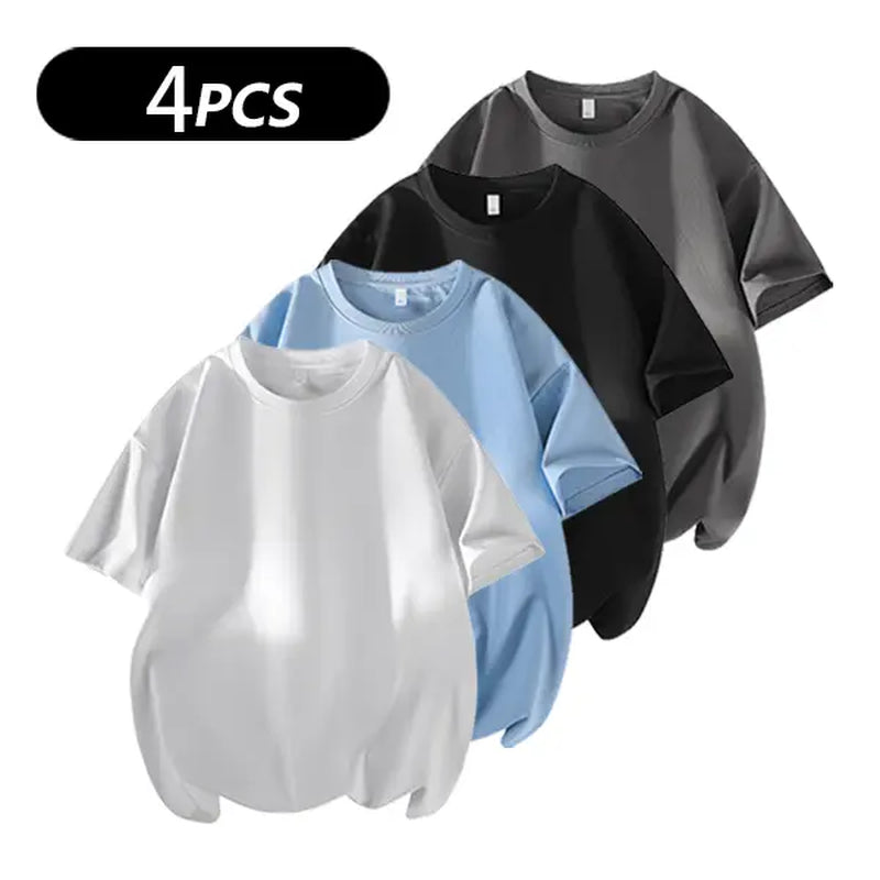 Summervibes Men'S 100% Cotton Crew Neck T-Shirts Set - Soft Loose Fit Navy Gray Black Tees for Casual Daily Wear